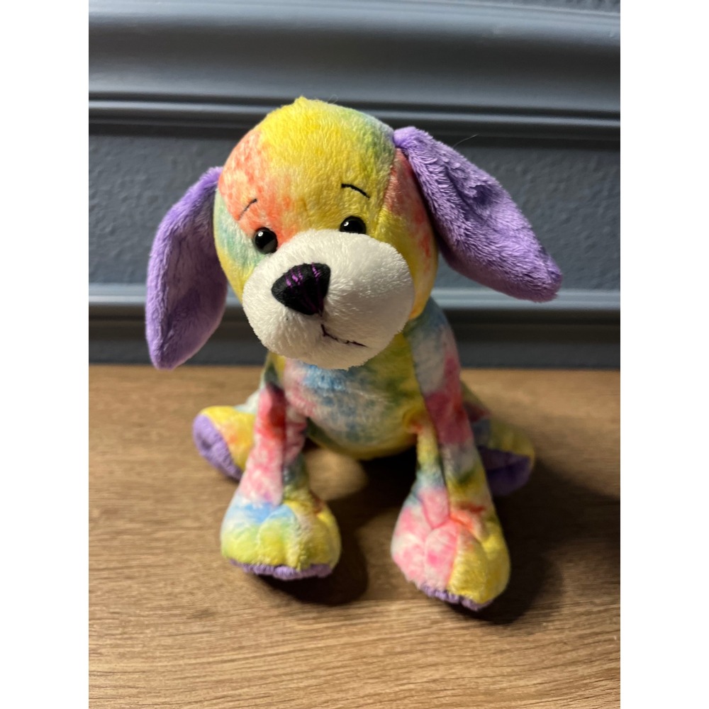 Webkinz Ganz Tie Dye Dog‎ Plush Stuffed Animal Rainbow Colors Purple Ears